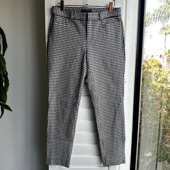Banana Republic Sloane Houndstooth Slim Pant with Leather Trim size 2 - Picture 1 of 11